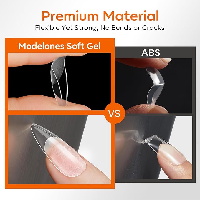 modelones Extra Short Oval Gel Nail Tips, 360pcs Pre-etched Clear Round Fake Nails Press On Full Cover Half Matte 15 Sizes Acrylic Gel Tips for Extension Salon