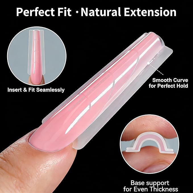 Sandwich Dual Nail Form 256PCS16 SIZES,2026 METOOLS DIY New Acrylic Polygel, quick building & Straight Built-in Apex Dual Forms Molds Reusable Polygel Tips for Nail Extension (COFFIN)