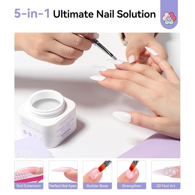 SAVILAND 5-IN-1 Ultra Hard Builder Nail Gel: 120 g Large Capacity Milky White U V Need Hard Gel for Nails Nail Extension Strengthen Thickening Durable Hard Gel Easy Nail Art DIY Home Use
