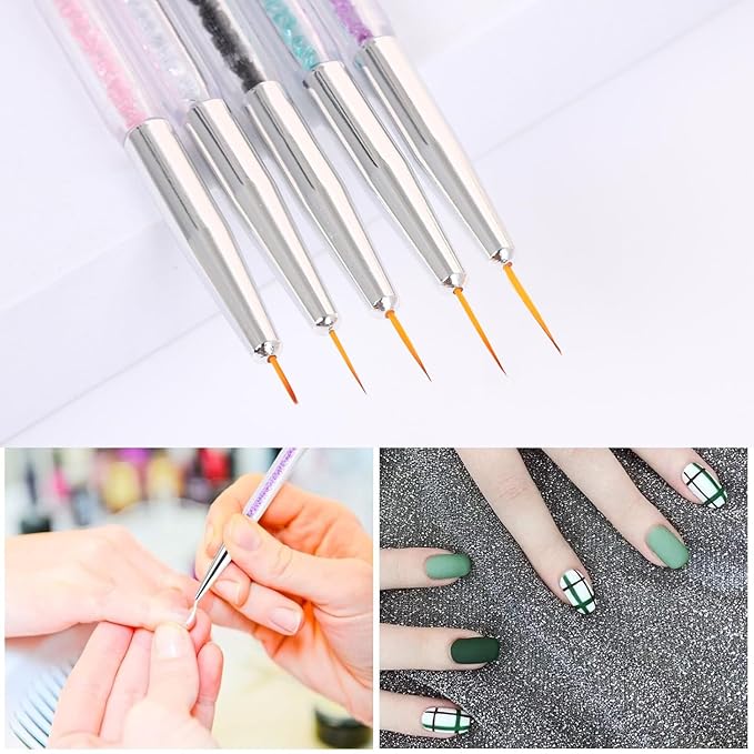 Nail Art Brushes Set 5Pcs - Double-Ended French Tip & Dotting Tools (7-16mm Precise Tips) for Salon, DIY, Beginners - Gift for Women/Nail Artists