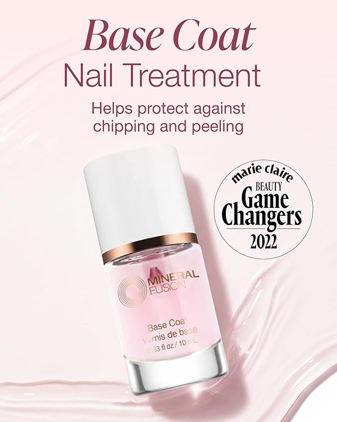 Mineral Fusion Base Coat Nail Treatment - Extend the Length of Manicures - Protect Against Chipping, Peeling Nail Polish - Long Lasting, Nail Strengthener - Vegan, No Harsh Ingredients - 0.33 Fl Oz