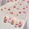 5D Cute Nail Stickers for Nail Art Embossed Crystal Red Cherry Nail Decals Self Adhesive Colorful Polka Dot Nail Design French Nail Art Stickers Fruit Cherry Nail Supplies Decoration for Women 1Sheet