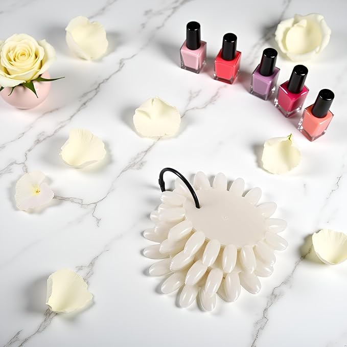 White False Nail Art Tips Display Wheel, Acrylic 160Pcs/Set DIY Nail Art Practice Display with Ring Practice Palette Nail Arts Polish Color Card,Tools,Practices Nail Tips