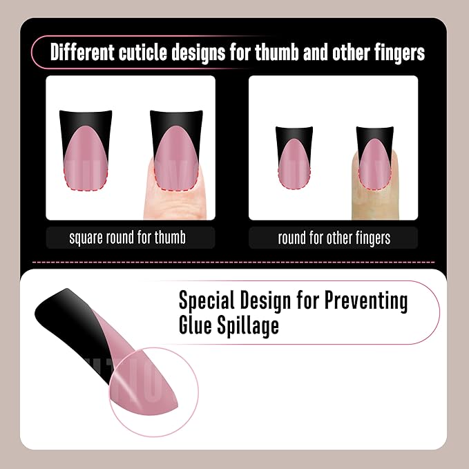 Black French Tip Short Duck Nail Tips Press on, BERRY PINK Extra Thick Pre-designed Soft Gel Nail Extension, Need Builder gel & Top, Coat Full Cover False Nails for DIY x 12 Sizes 240 pcs