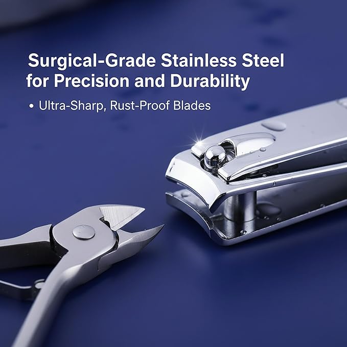 8PCS Stainless Steel Cuticle Nippers & Remover, Nail Clippers Set, Precision Sharp Blades Manicure Pedicure Tools for Home Salon Travel, Complete Nail Care Kit for Women, Blue
