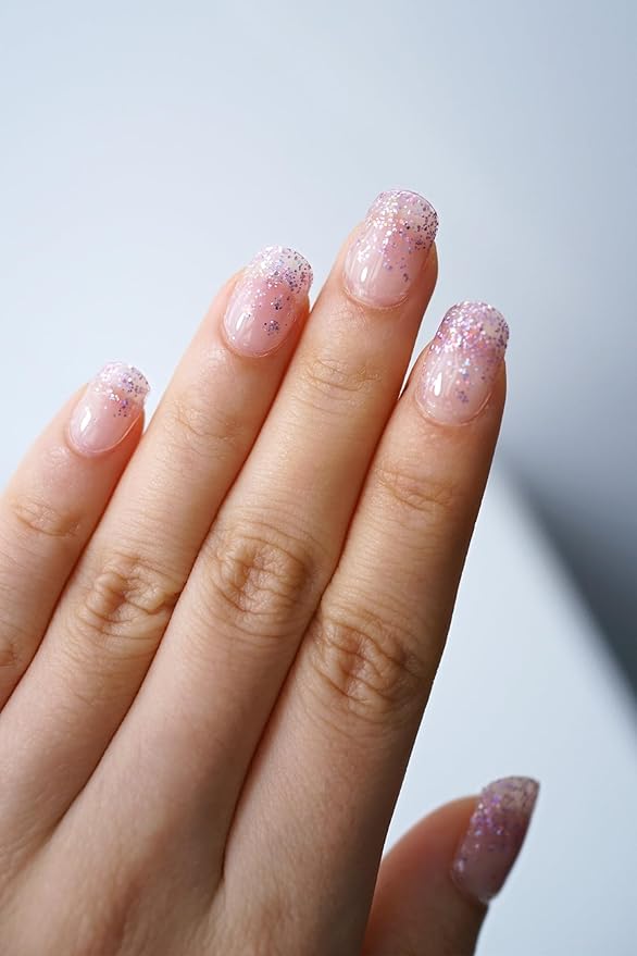 Semi Cured Gel Nail Strips, 20Pcs Long Lasting Salon Quality Wraps, Easy Apply & Remove Gel Nail Stickers with UV Light (Violet Nova Shard Purple)