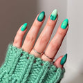 Glamnetic Press On Nails - Siren Green | Short Almond Fake Nails with an Aquamarine Gradient and Tropical Flower Accents, Salon Quality Summer Nails | 15 Sizes - 30 Nail Kit with Glue