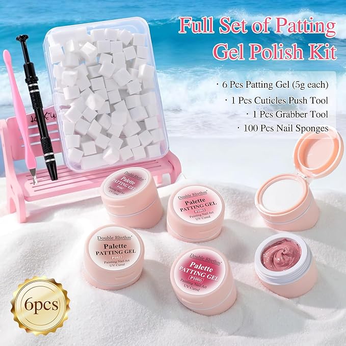 Double Rhythm Painting Gel Polish Set for Nail Art Palette Patting Gel Polish 6 Colors with 100 Pcs Sponges and Grabbing Pen (Nude Pink Purple Rose-T6-65)