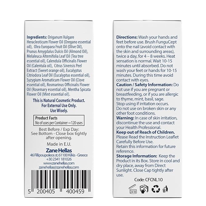 Zane Hellas FunguCept Nail Solution. Nail Solution for Discolored, Thickened, Crumbled Nails. Visible Results in 4 Weeks 0.33 oz -10ml