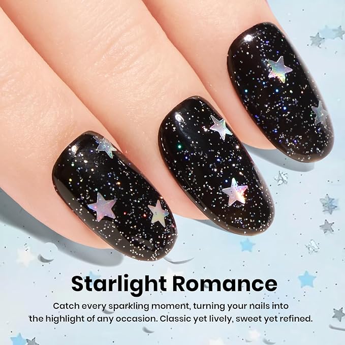 Beetles Glitter Top Coat for Gel Nail Polish 15ml - Reflective Silver Star Glitter Shiny No Wipe Uv Gel Top Coat Nail Art Star Sparkle Manicure DIY Home Salon