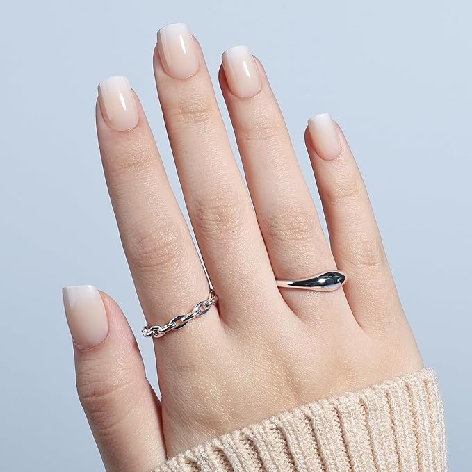 Nude Press On Nails Square - Ombre Yellow Short Square Fake Nails, Nude Press On Nails Reusable Stick On Nails in 15 Sizes, 30pcs False Nail Kit for Women & Girls (Butter Yellow Ombre)