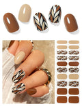 Semi Cured Gel Nail Strips (Brown Wood), 20 Pcs Gel Nail Wraps, Stickers, UV Light Required, Salon Quality, Long Lasting