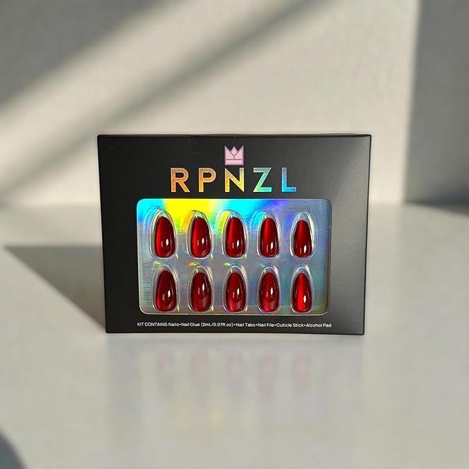 Press On Nails - Siren | Red Cat Eye, UV Finish Almond Nails, Salon Quality | 32 Nails, 16 Sizes Kit with Glue and Adhesive Tabs I Female Founded - Beauty, Self Care