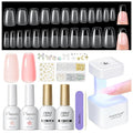 PEACECOLOR Gel Nail Kit, 240Pcs Short Medium Coffin Nail Tips with U V Lamp 2 Colors Jelly Gel Polish Top Coat Glue Nail Art Extension Set Gifts for Women DIY Home Salon