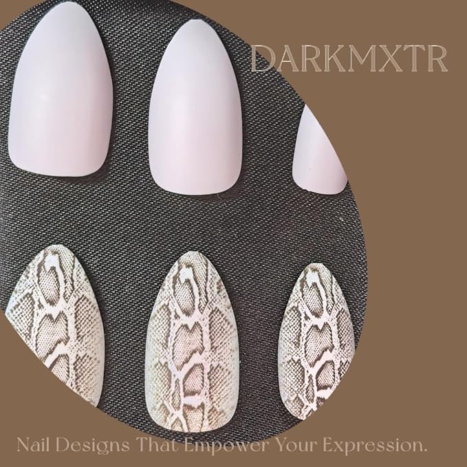 Matte Gray Snake Print Press on Nails, 24Pcs Stiletto Fake Nails with Adhesive Tabs, Animal Pattern False Nails for Women, Reusable Long Fake Nails for DIY Manicure