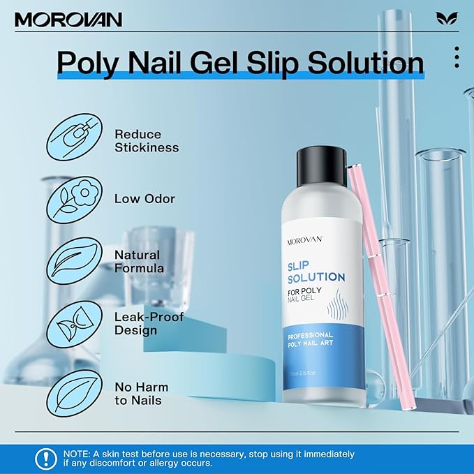 Morovan Nail Polygel Slip Solution: Salon-Grade Slip Liquid & Dual Toenail Forms for Beginner-Friendly Gel Nail Extension & Anti-Stick Application