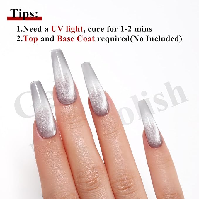 Imtiti 10ml Silver Cat Eye Gel Nail Polish Long Lasting Soak Off UV Led Gel Polish Salon DIY at Home with Magnetic Stick Gift for Women 1Pcs