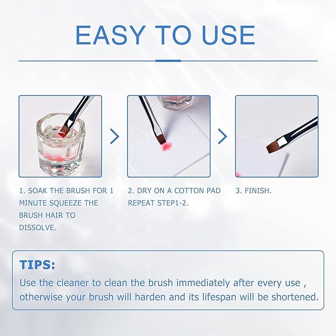 Nail Art Brush Cleaner & Restorer Nail Brush Liquid Cleaner Quickly Clean Gel Nail Brushes Kit with Glass Cup Nail Brush Preserver for Any Nail Tools 75ml