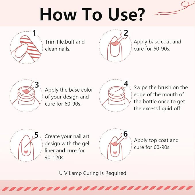 JODSONE Red Swirl Nail Art Liner Gel Polish,10ml Classic Color 3D Nail Art Pens Effect Nail Print Design with Thin Brush for French Tips Manicure Painting DIY at Home - LB03