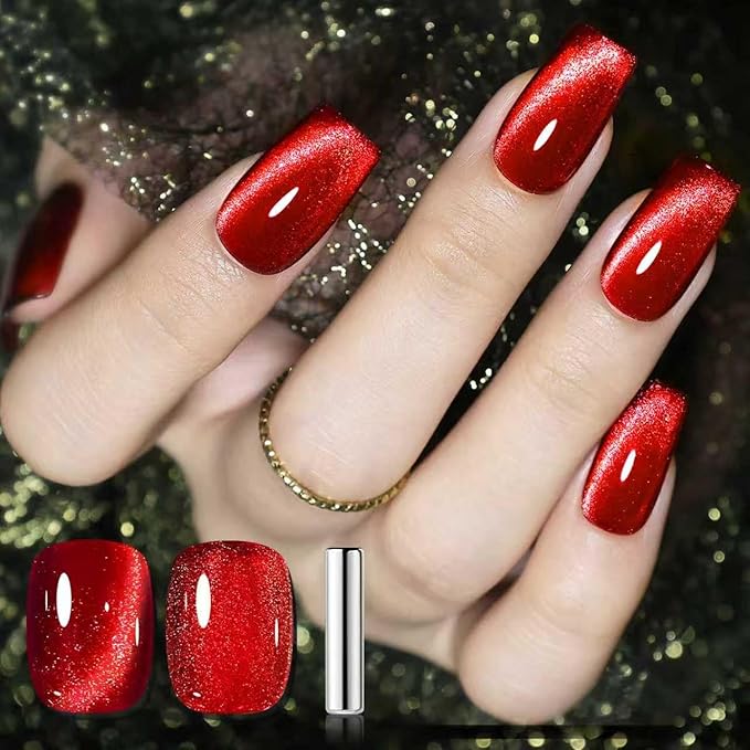 JODSONE 16.5ml Red Cat Eye Gel Nail Polish Soak Off LED Gel Polish for Nail Art Manicure DIY Salon at Home