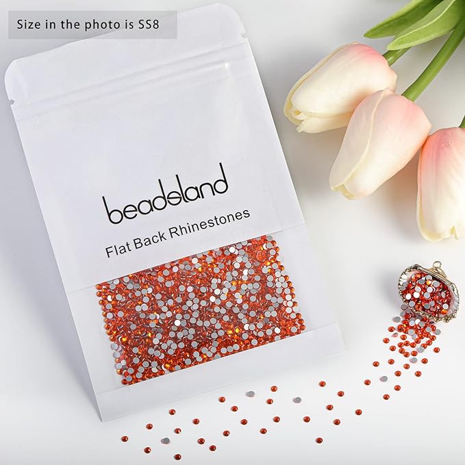 Beadsland 2880pcs Flat Back Crystal Rhinestones Round Gems for Nail Art and Craft Glue Fix, Orange,SS8,2.3-2.5mm