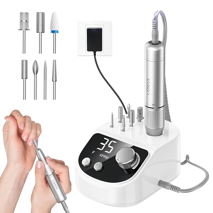 COSLUS E50 Professional Electric Nail Drill: Upgraded Steady Power with LED Display for Acrylic, Gel & Natural Nails - Easy to Use for Women, Nail Art Practice, Desktop Nail File at Home DIY or Salon