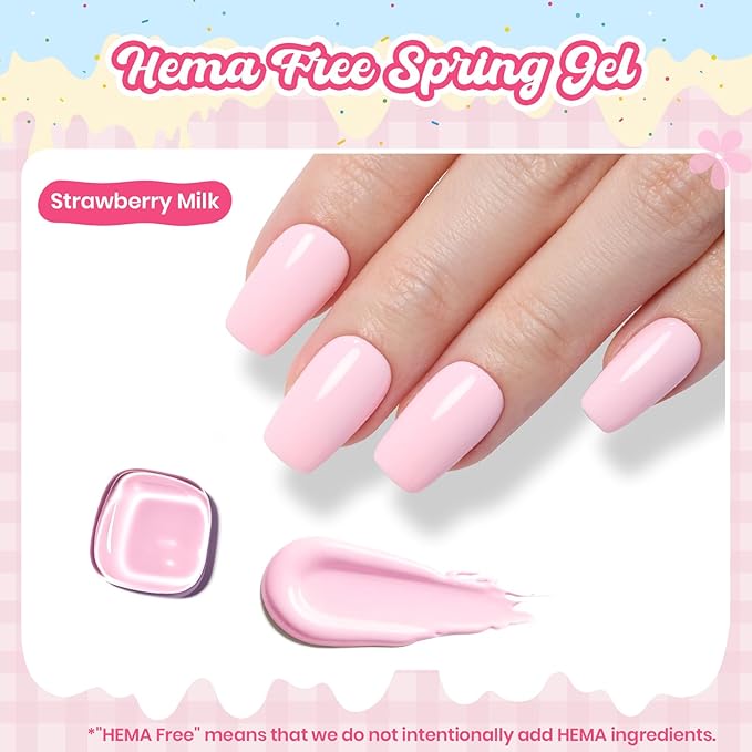 Beetles Pink Gel Polish - Strawberry Milk, Light Pink Gel Nail Polish for Pastel Nails, Same Color Same Bottle, Spring Nails Art Salon Long Lasting Soak Off UV LED Nails Lamp Gifts for Her