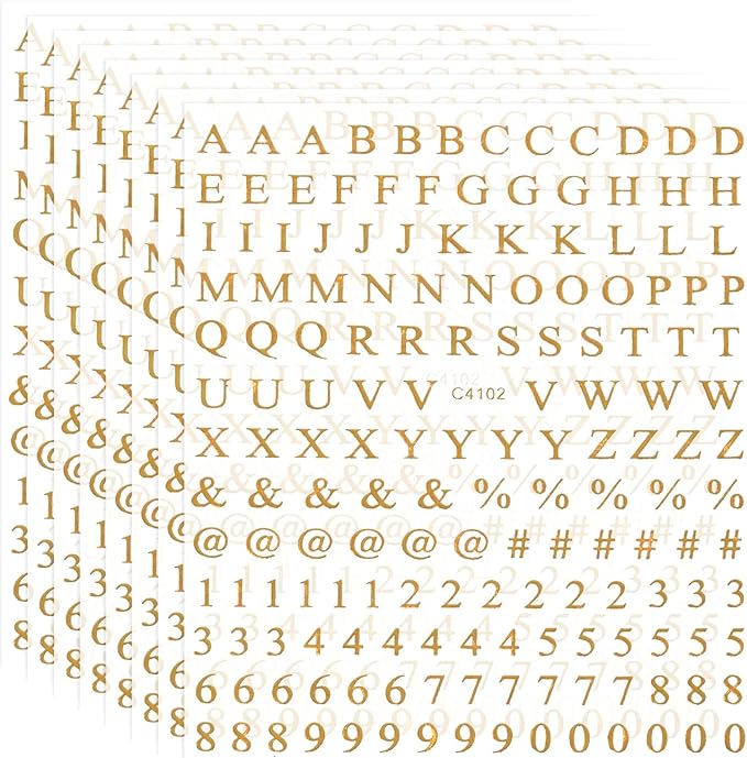 PATIKIL Letter Nail Stickers, 8 Sheet 3D Self-Adhesive English Letter Nail Decal Small Alphabet Art Sticker Metallic Fluorescence Design Manicure for Women DIY Decor, Laser Gold
