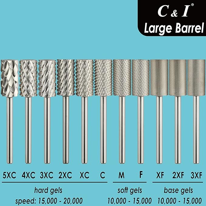 C & I Large Barrel Nail Drill Bits, Professional Electric File for Manicure Drill Machine, Nail Gels Remove, 3/32” (Coarse -C)