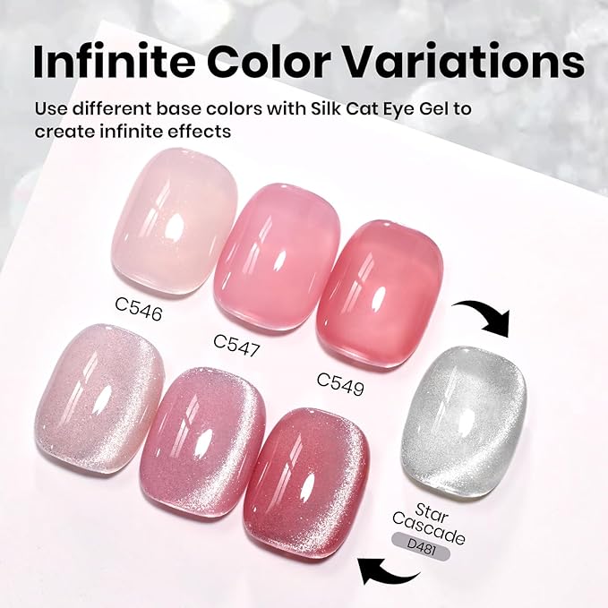 Beetles Silver Cat Eye Gel Nail Polish - 15ML Silver Glitter Cat Eye Gel Polish with Magnet Soak Off UV Velvet Nail Polish Salon DIY Manicure Gift for Women