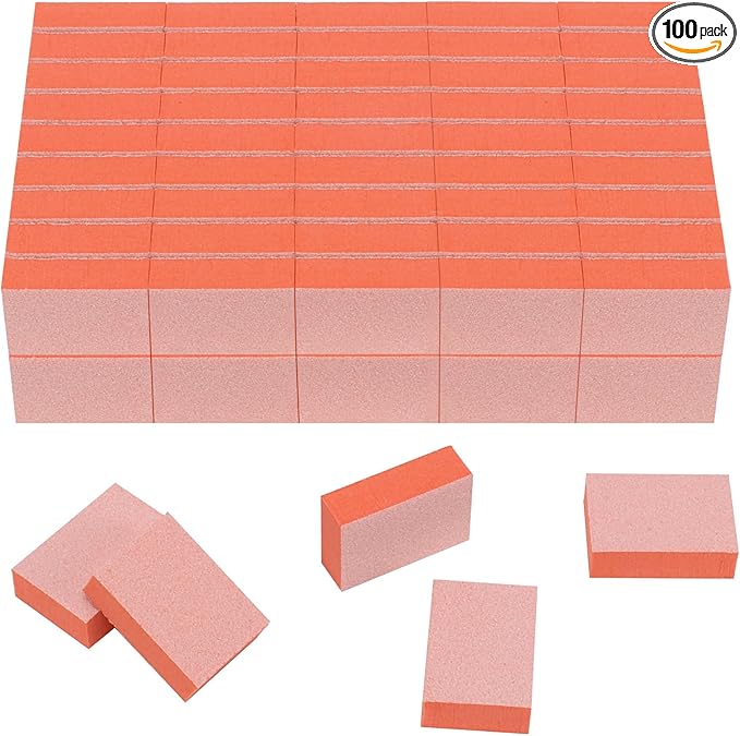 Nail Buffer Block, 100 PCS Mini Buffers, 2 Way Coarse Medium Grit 100/180, 1.3 inch Long, Small Buffing Kits for Nail Gel Polish, Acrylic & Press-On Nails Prep, Pedicure & Manicure, Orange