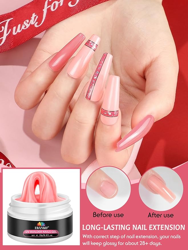 EBANKU Solid Builder Gel for Nails- 6 Colors Hard Gel for Nails Kit White Pink Solid Sculpture Gel Non-Sticky Modeling Gel Nail Extension with 3D Silicone Mold for Mother Day's Carving