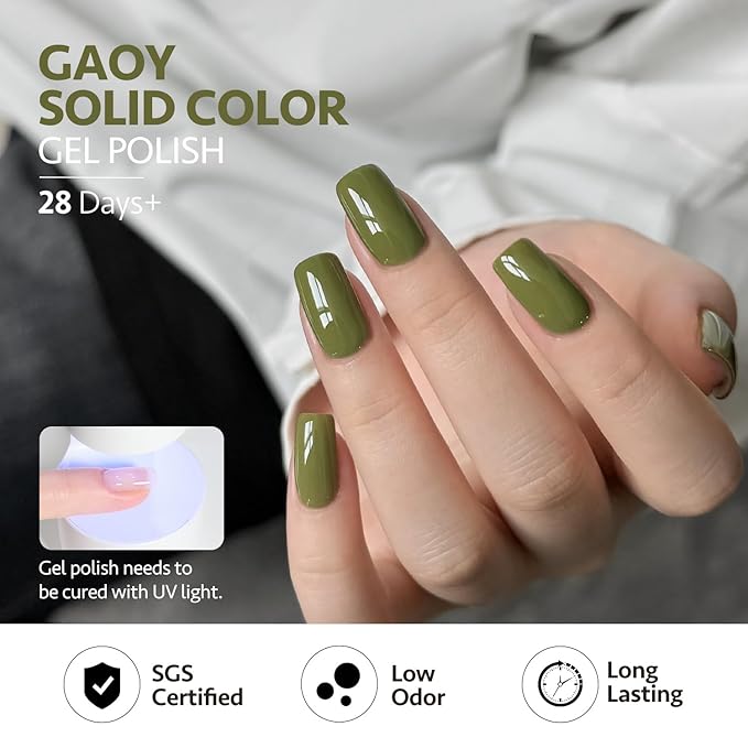 GAOY Green Gel Nail Polish Set, 6 Colors Dark Green Yellow, UV Cure Gel for DIY Manicure at Home