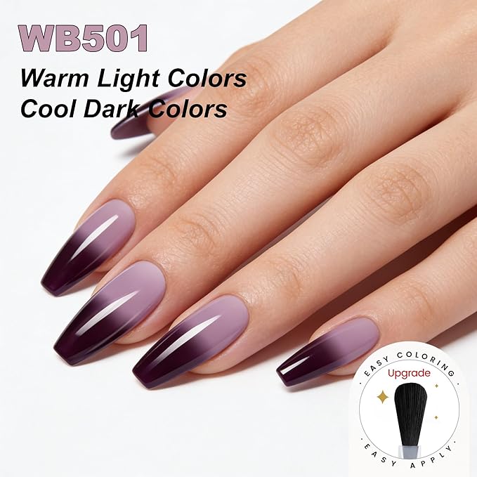 YTD Likomey Color Changing Gel Nail Polish,15ml Grayish Purple To Black Mood Temperature Change Colors Fall Winter Thermal Ombre Salon Quality Manicure UV Nail Gel,HEMA Free TPO Free,WB501