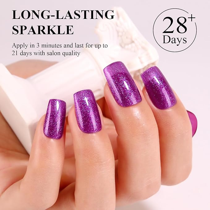 Imtiti Glitter Gel Nail Polish, 0.5 Fl Oz Purple Iridescent Glitter Gel Polish Soak Off LED UV Rainbow Shimmer Sparkle DIY Nail Art Starter Manicure Salon