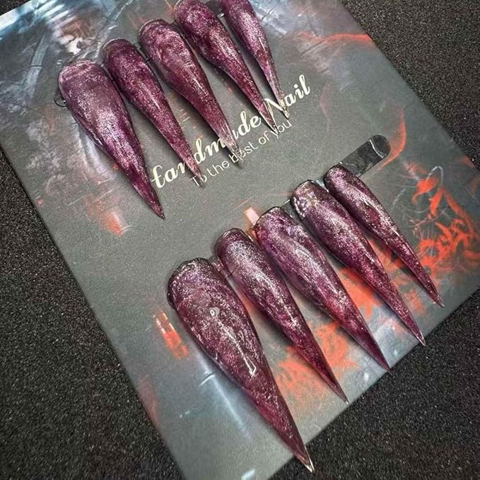Unique Design Handmade Nails with Blood Red Accents Court Gothic Fusion for Easy Application Size L