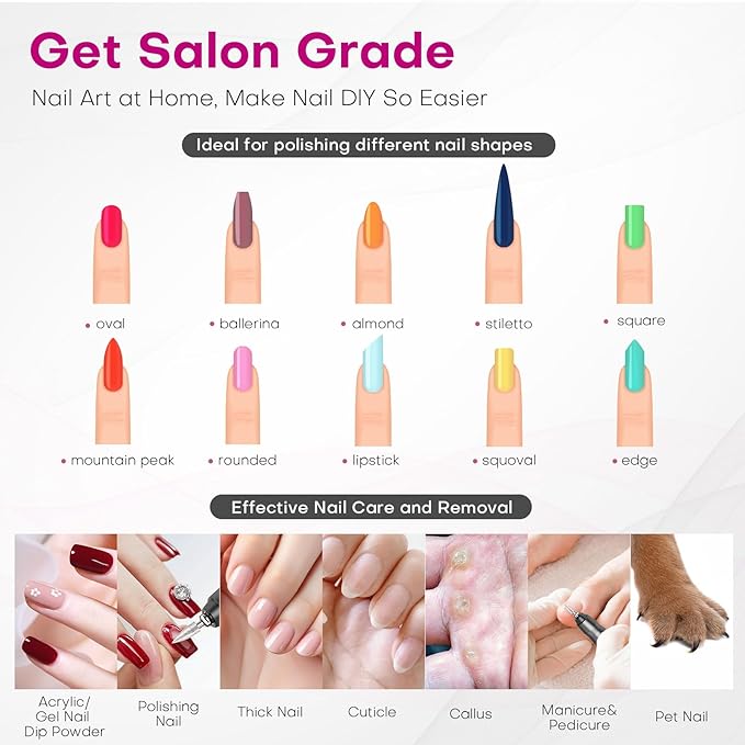Nail Drill Electric Nail File Kit 45000 RPM Professional Efile Nail Set,Cordless Portable Rechargeable Acrylic Gel Nail Polish Remover Machine Pedicure Manicure Tool for Salon Home Gray