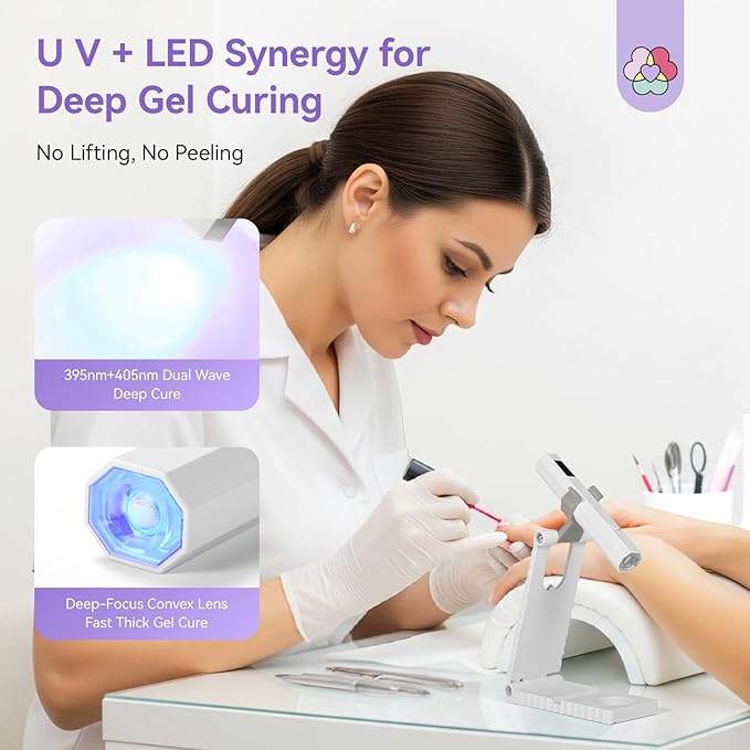 SAVILAND Cordless UV Nail Lamp with Stand: Flash Cure Lamp with 20s/60s Countdown Timer LCD Display 200 mAh Rechargeable LED Nail Light for Gel Nails Polish Rhinestone Decoration DIY Home