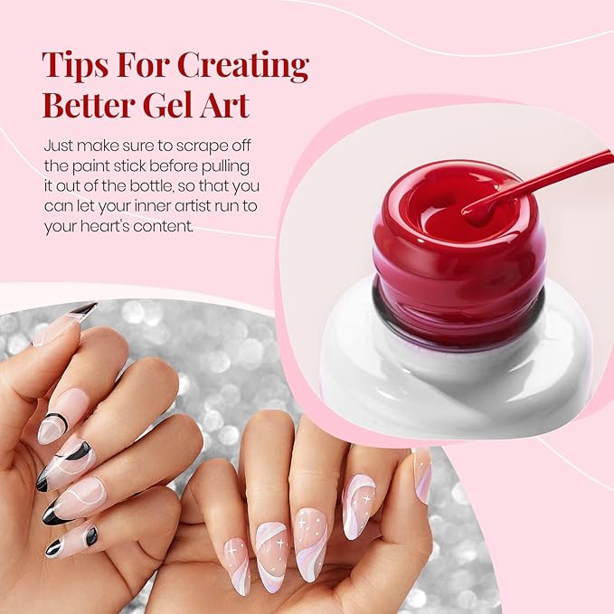 beetles Gel liner nail Polish 6 Pcs Black White Red Gold Silver Glitters Colors Paint Swirl Nail Art Polish Set