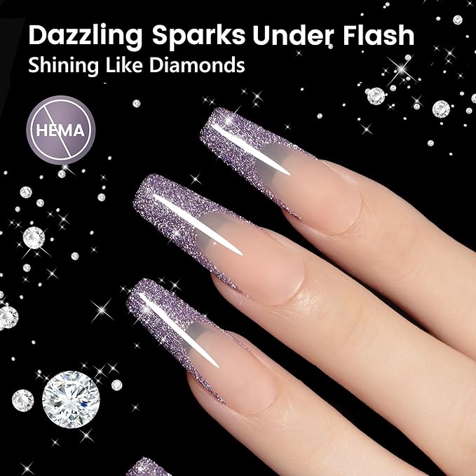 YTD Likomey Colorful Light Purple Reflective Glitter Gel Nail Polish,15ml Holographic Flash Diamond Shimmer Gel,Sparkly Shiny Fall Winter Salon Home Manicure UV Varnish,SZ502