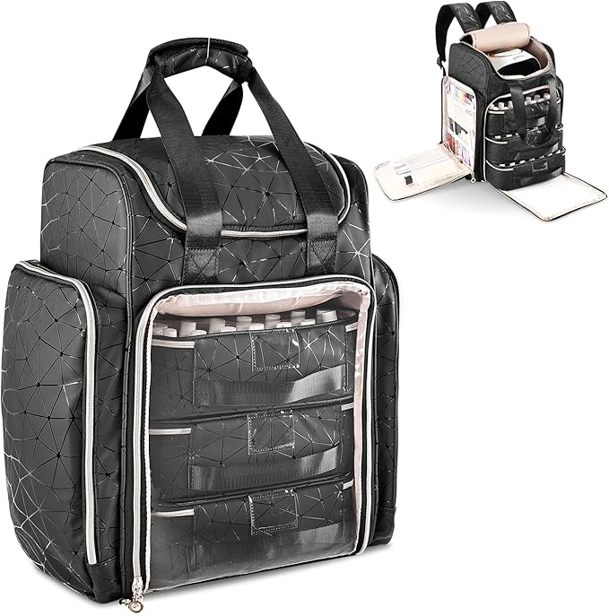 JEWHITENY Extra Large PU Nail Polish Organizer: Holds 126 Bottles (15ml), Nail Kit Store Bag with 3 Removable Case,Shoulder straps, Handle, Luggage Straps,Portable Nail Storage Travel Bag for Nail Pro