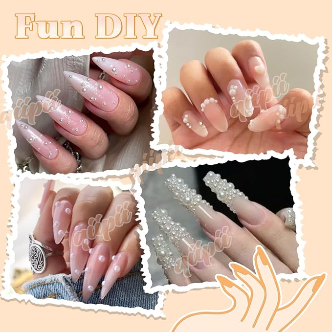 Beige White Flatback Pearls w B7000 Glue for Bedazzling Crafting 3/4/5/6/8/10mm Ivory Half Round Pearl Bedazzling Beads Gems Bedazzler Kit for Nails Face Eyes Makeup Tumblers Bottles DIY Crafts