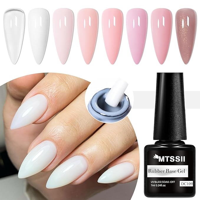MTSSII Jelly Nude Rubber Base Gel, 8 Colors Pink Crystal Translucent Color Construction UV Gel Semi Permanent Soak Off UV LED Varnish