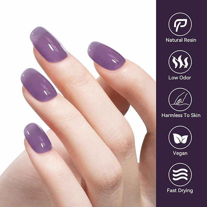 MEGIOR Crystal Purple Jelly Gel Nail Polish 0.5 Fl Oz Neutral Transparent Purple Colors Soak Off UV LED Lamp Light Cure Gel Polish Kit for Salon and Nail Art Starter Manicure DIY at Home