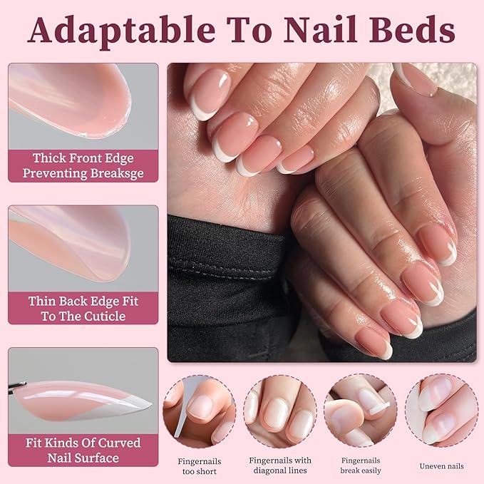 120PC White French Tip Press on Nails Short Fake Nails Press ons with 5*Adhesive Tabs, Pink Almond Acrylic Nail Press on Nail French Tip Nails False Artificial Fingernails Stick on Nails-I