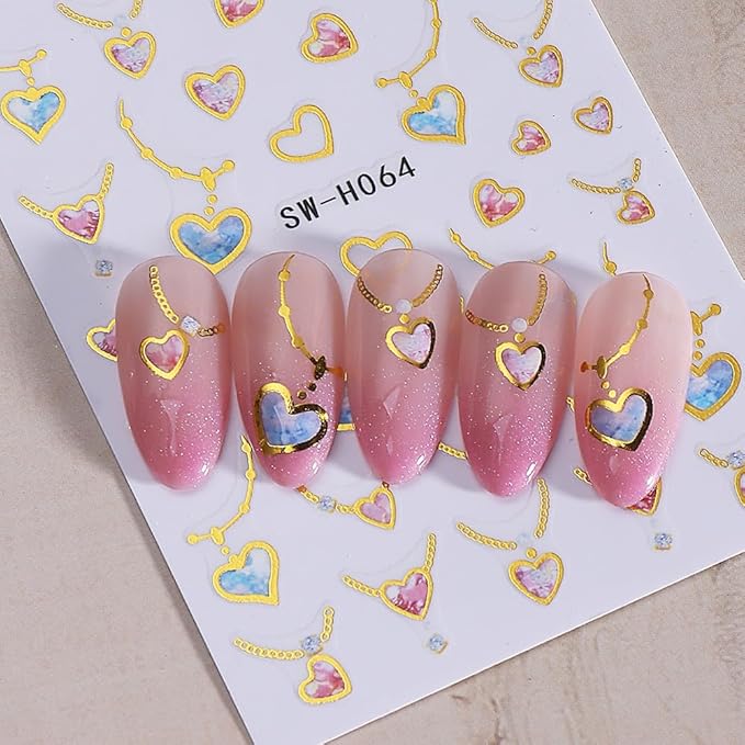 5 Sheets Valentine's Day Hearts Necklace Nail Stickers