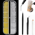 Mixed Sizes Nail Beads with Magnetic Pen and Tweezers, Nail Art Studs Gold Silver Mini Metal Caviar Nails Beads Ball Nail Rivets Jewelry, Round Caviar Beads Accessories for Manicure Decor Nail Charm