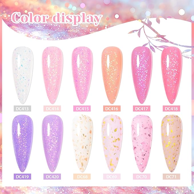 MTSSII 12 Pcs Rubber Base Gel for Nails, Jelly Gel Nail Polish Set Nude Pink Neutral Transparent Milky White Sheer Pink Gold Foil Cloud-pattern Brocade Strengthen/Enhance/Base Coat/Color Gel Polish