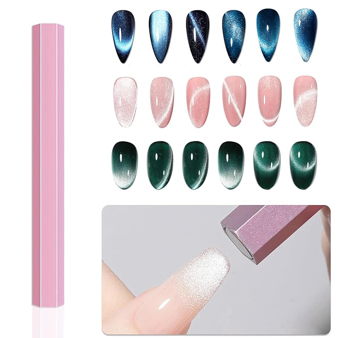 11 PCS Cat Eye Magnets For Nails Magnets For Cat Eye Nails Professional 11 In 1 Nail Polish Magnet For Gel Polish Magnets Wand Magnetic Nail Pen Pink Hexagon Strong Nail Magnet Stick Pens