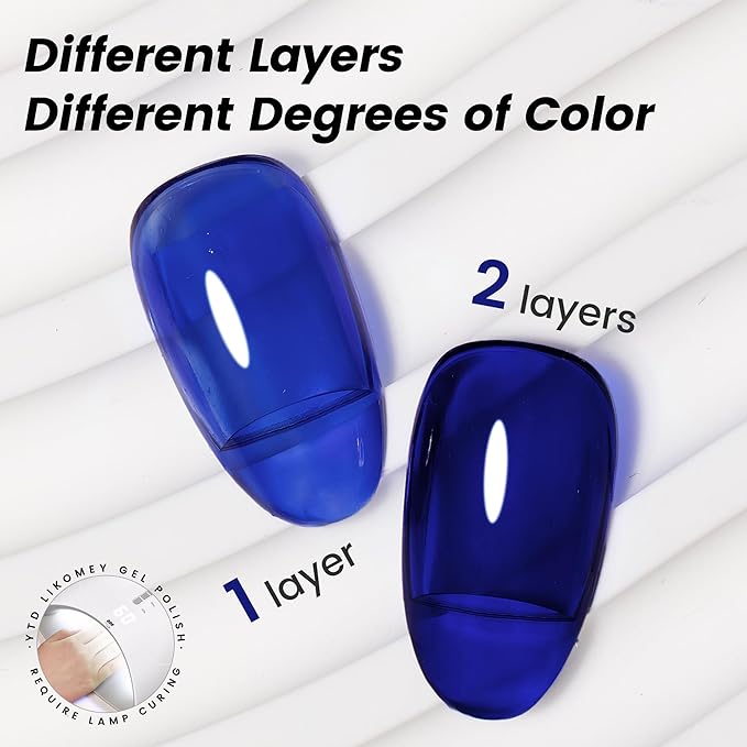 YTD Likomey Nude Gel Nail Polish,15ml Klein Blue Translucent Neutral Jelly Sheer Glass UV Navy Blue Salon Home DIY Manicure Fall Winter UV Color Varnish,LS383